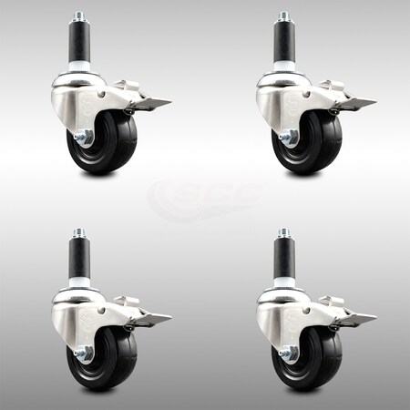 Service Caster 3 Inch 316SS Soft Rubber Swivel 1-1/8 Inch Expanding Stem Caster Set Lock Brake SCC-SS316TTLEX20S314-SRS-118-4